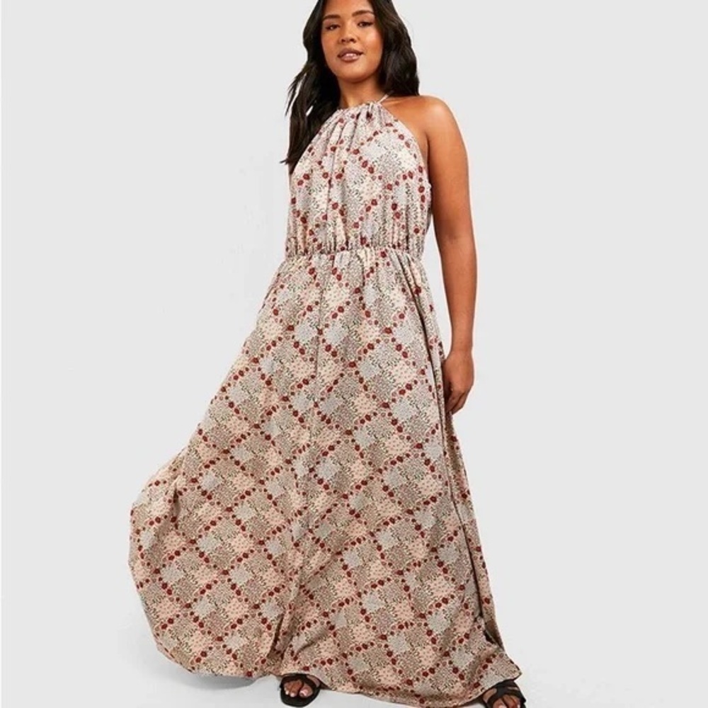 Boohoo | PLUS FLORAL HIGH NECK MAXI DRESS SIZE 18